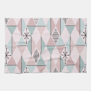 Atomic Age Art Diamonds Pastel Pink Green Kitchen Towel