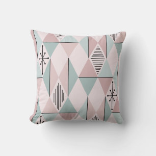 Atomic Age Art Diamonds Pastel Pink Green Throw Pillow