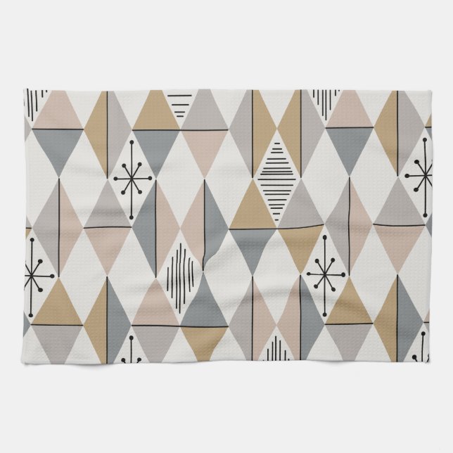 Atomic Age Art Diamonds Silver Gold Kitchen Towel (Horizontal)