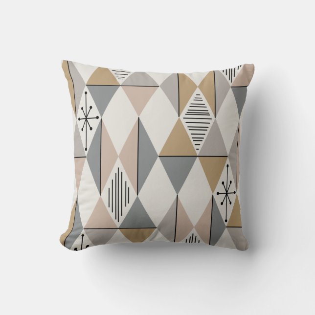 Atomic Age Art Diamonds Silver Gold Throw Pillow (Front)