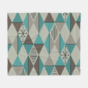 Atomic Age Art Diamonds Turquoise Grey Fleece Blanket