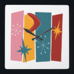 Atomic Age Boomerang Starburst Rectangles MCM Square Wall Clock<br><div class="desc">Make a statement on your wall with this bold atomic era mid century square wall clock. With its pink, orange, blue, and red rectangles, stars, and boomerang it’s sure to get a few “wows”!</div>
