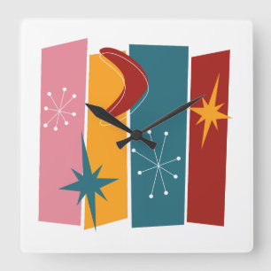 Atomic Age Boomerang Starburst Rectangles MCM Square Wall Clock