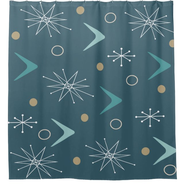 Atomic Age Boomerangs Starbursts Teal Gold (Front)