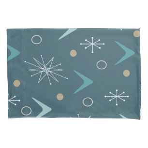 Atomic Age Boomerangs Starbursts Teal Gold Pillowcase