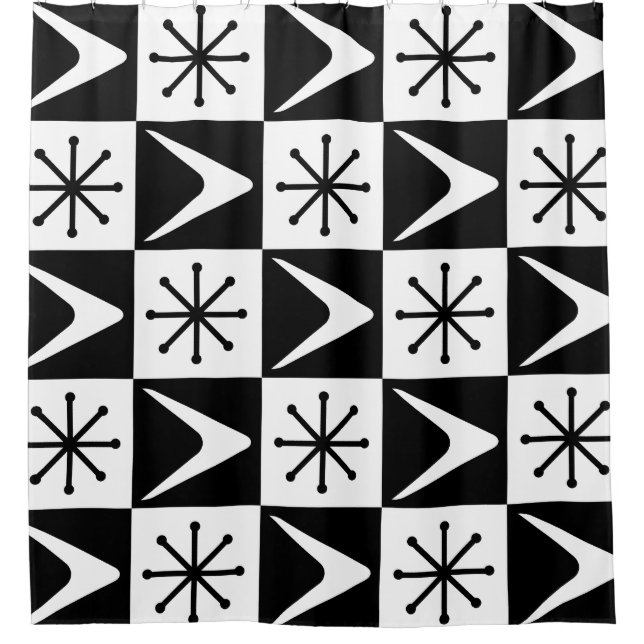 Atomic Age Chequered Boomerangs Black White (Front)