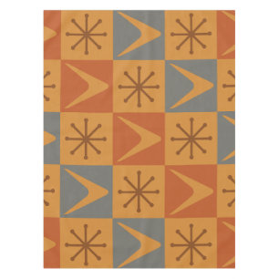 Atomic Age Chequered Boomerangs Burnt Orange Tablecloth