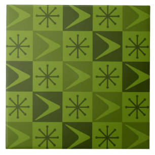 Atomic Age Chequered Boomerangs Olive Tile