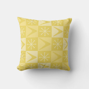 Atomic Age Chequered Boomerangs Yellow Throw Pillow