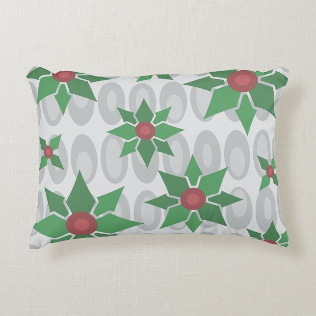 Atomic Age Christmas Holly Silver Accent Pillow (Front)
