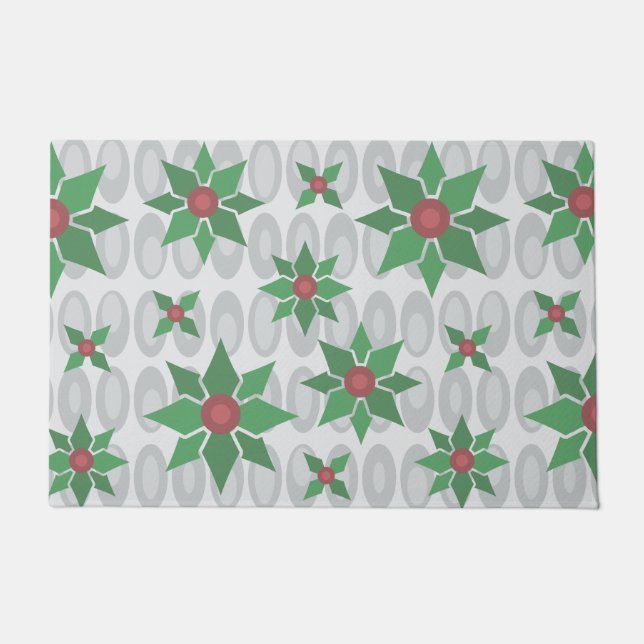 Atomic Age Christmas Holly Silver Doormat (Front)