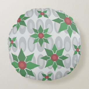 Atomic Age Christmas Holly Silver Round Pillow