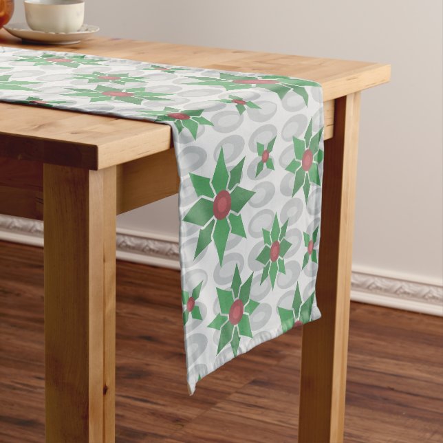 Atomic Age Christmas Holly Silver Short Table Runner (In Situ)