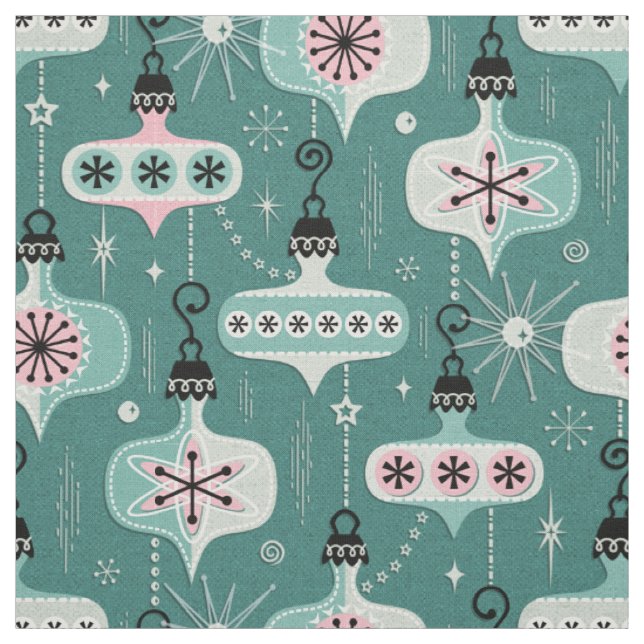 Atomic Age Christmas Ornaments Teal © studioxtine Fabric (Swatch)