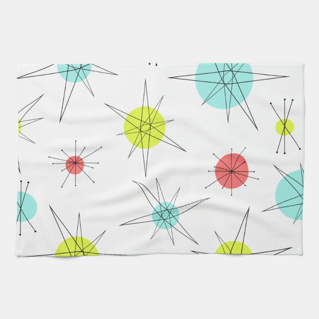 Atomic Age Colourful Planets Kitchen Towel (Horizontal)