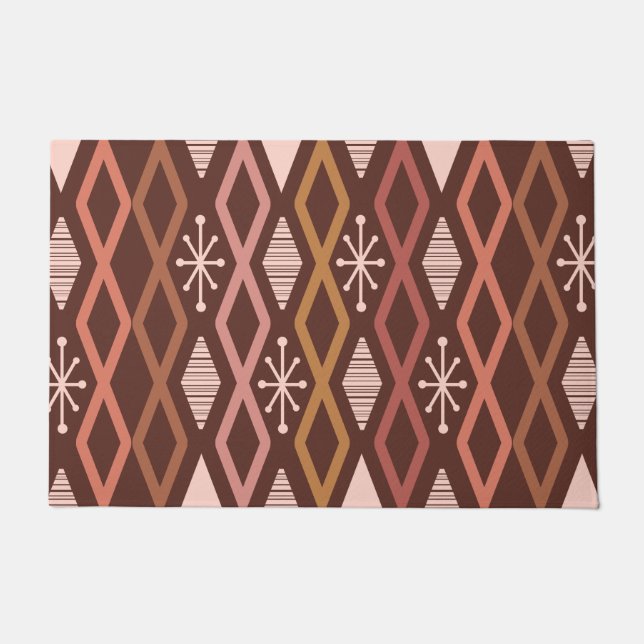 Atomic Age Diamond Columns Burnt Orange Doormat (Front)