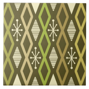 Atomic Age Diamond Columns Olive Green Tile