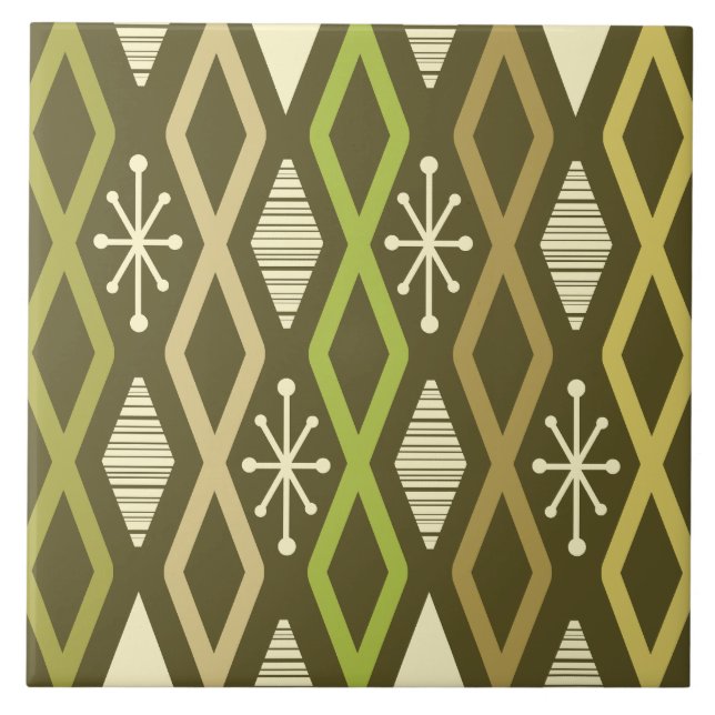 Atomic Age Diamond Columns Olive Green Tile (Front)