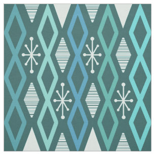 Atomic Age Diamond Columns Teal Fabric