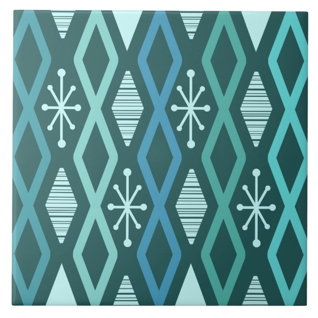 Atomic Age Diamond Columns Teal Tile (Front)