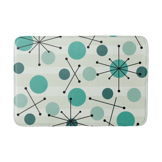 Atomic Age Dots And Starbursts Aquamarine Bath Mat (Front)