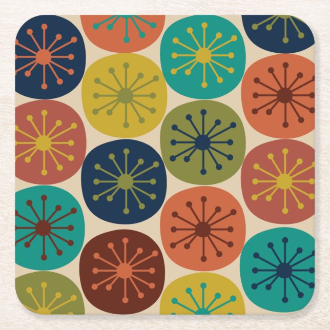 Atomic Age Dots Midcentury Modern Pattern Square Paper Coaster (Front)