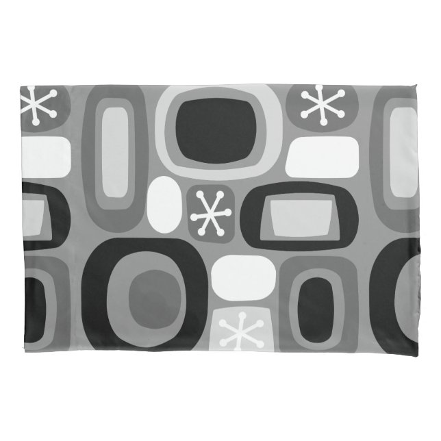 Atomic Age Fieldstones Black White Pillowcase (Front)