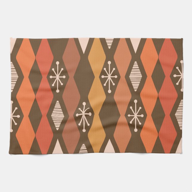 Atomic Age Geometric Brown Orange Kitchen Towel (Horizontal)