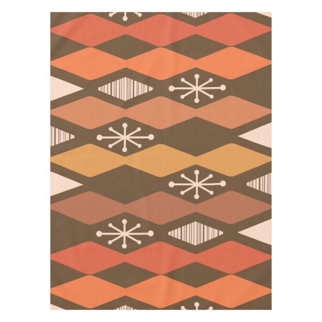 Atomic Age Geometric Brown Orange Tablecloth (Front)