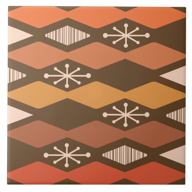 Atomic Age Geometric Brown Orange Tile (Front)