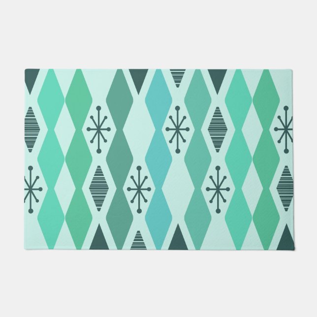 Atomic Age Geometric Turquoise Doormat (Front)