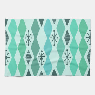 Atomic Age Geometric Turquoise Kitchen Towel