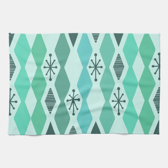 Atomic Age Geometric Turquoise Kitchen Towel (Horizontal)
