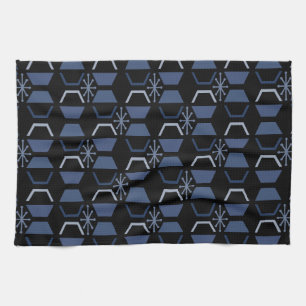 Atomic Age Hexagons Black Blue Kitchen Towel