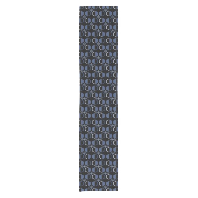 Atomic Age Hexagons Black Blue Short Table Runner (Front)