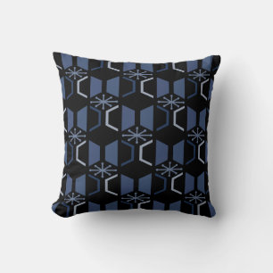 Atomic Age Hexagons Black Blue Throw Pillow