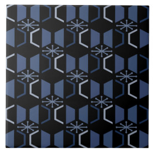 Atomic Age Hexagons Black Blue Tile