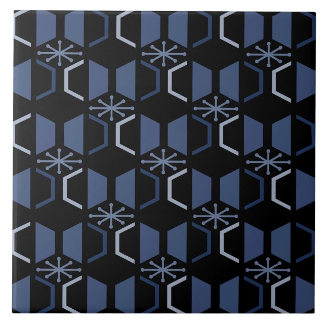 Atomic Age Hexagons Black Blue Tile (Front)