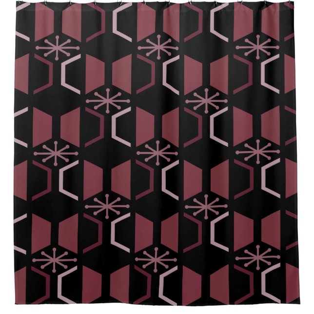 Atomic Age Hexagons Black Burgundy (Front)