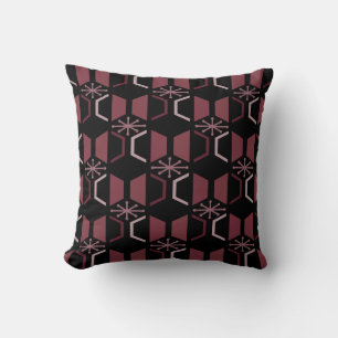 Atomic Age Hexagons Black Burgundy Throw Pillow
