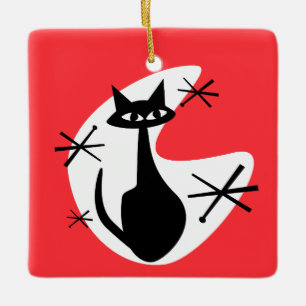 Atomic Age Kitty Cat Starbursts CUSTOM COLOR Ceramic Ornament