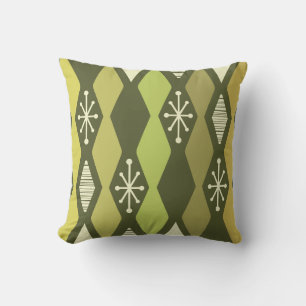 Atomic Age MCM Columns Olive Green Throw Pillow