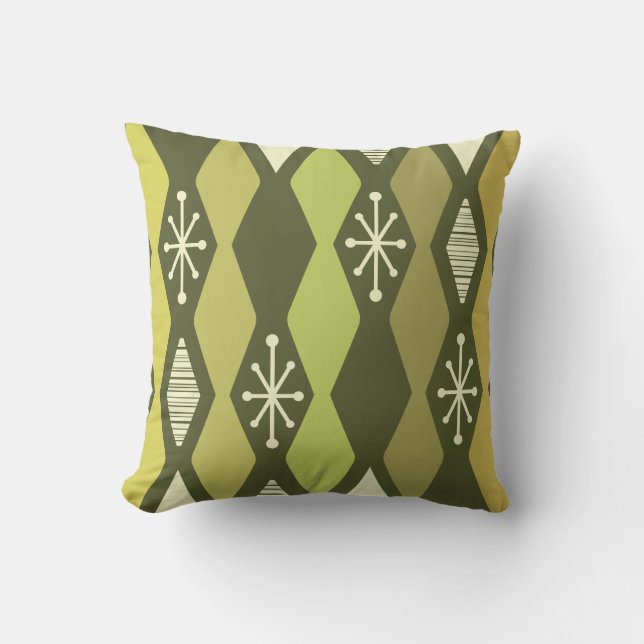 Atomic Age MCM Columns Olive Green Throw Pillow (Front)