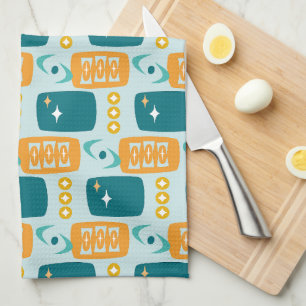 Atomic Age MCM Pattern in Aqua, Orange, Teal Kitchen Towel