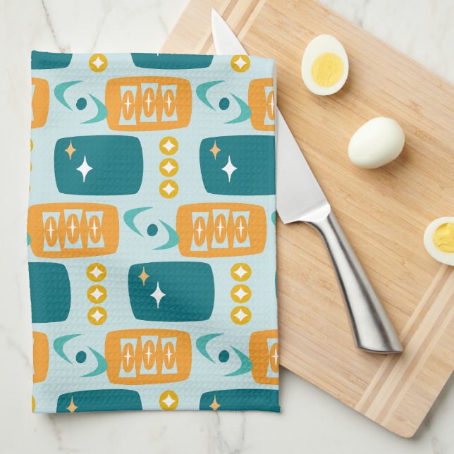 Atomic Age MCM Pattern in Aqua, Orange, Teal Kitchen Towel (Quarter Fold)