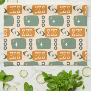 Atomic Age MCM Pattern in Green, Orange, Cream Kitchen Towel