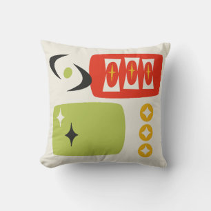 Atomic Age MCM Pattern in Red, Green, Yellow Throw Pillow