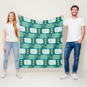 Atomic Age MCM Pattern in Teal, Aqua, Orange Fleece Blanket