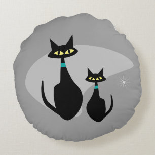 Atomic Age MCM Retro Cat 1950’s Custom Colour   Round Pillow