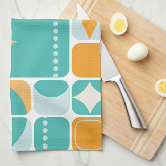 Atomic Age Mid Century Abstract Teal, Aqua, Orange Kitchen Towel
